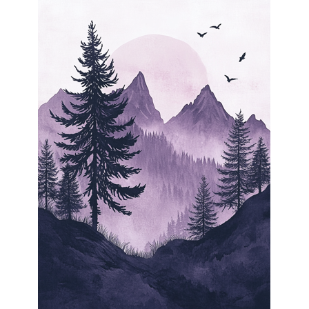 Purple Mountain Landscape Wall Art/Canvas Print，Suitable for Living Room，Bedroom，Office，Bathroom， and Dining Room Decoration.