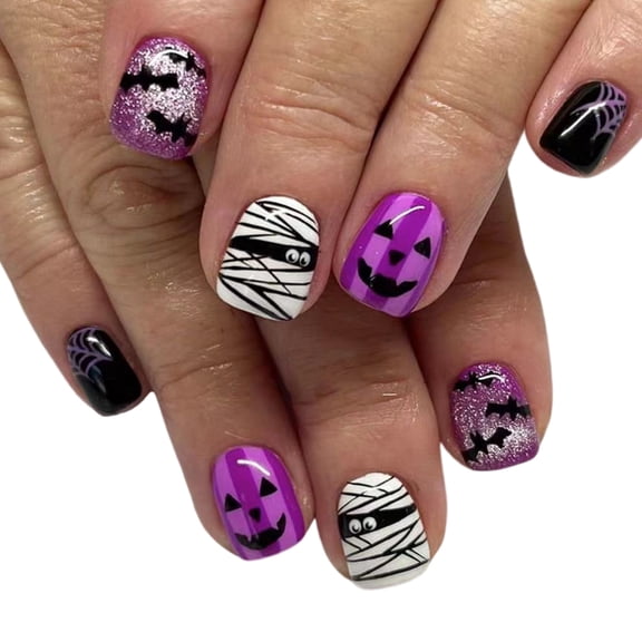 24x/Box Halloween Short Square False Nails Full Covers on Nails Manicures Supplies for Woman