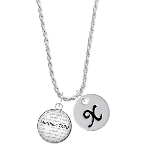 Delight Jewelry Silvertone Domed Matthew 17:20 Silvertone Script Initial Disc - X - Charm Necklace, 20"+3"
