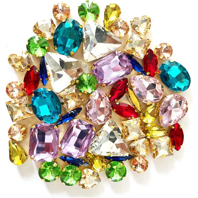 Yazoeia 50 Pcs Mix Shapes Sew On Crystal Rhinestone, Claw Flatback Crystal Rhinestones, Flatback Claw Setting Glass Sew On Crystal Rhinestone for DIY Crafts, Clothes, Costume, Dress, and