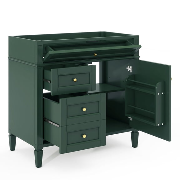 Miekor Furniture 36" Bathroom Vanity without Top Sink, Modern Bathroom Storage Cabinet with 2 Drawers and a Tip-out Drawer, Solid Wood Frame 86717