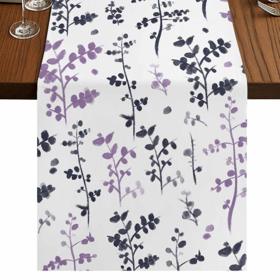 Table Runners 120 Inches Long Dress Scarves, Grey Purple Botanical Farmhouse Coffee/Dining/Kitchen Table Runner for Living Room, Watercolor Spring Floral Summer Leaf 13x120 Inch