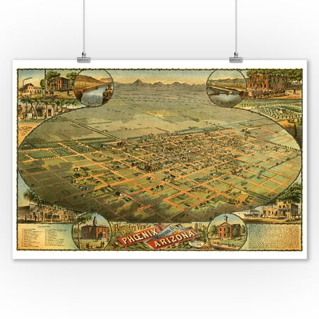 - Phoenix, Arizona - (1885) - Panoramic Map (9x12 Art Print, Wall Decor Travel Poster)