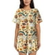 thumbnail image 1 of Balery 70s Hippie Style Conjunto de Pijama para Mujer con Estampado, Dos Piezas de Manga Corta y Shorts, Ropa de Dormir Suave con Cuello Redondo y Bolsillos-XX-Large, 1 of 6