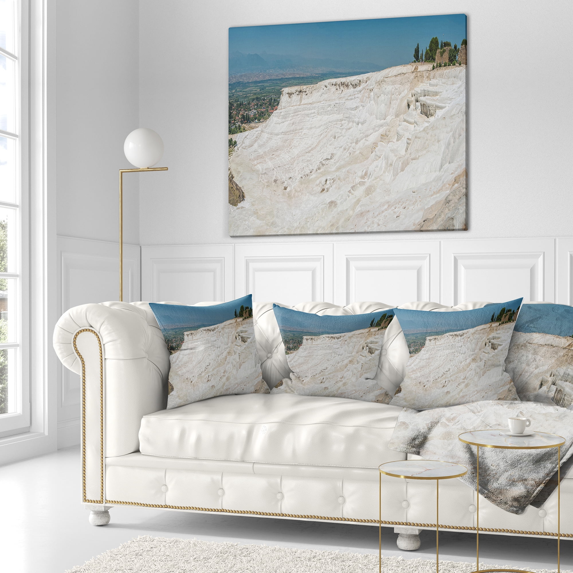 Designart Panoramic View of Pammukale - Modern Seascape Throw Pillow - 18x18