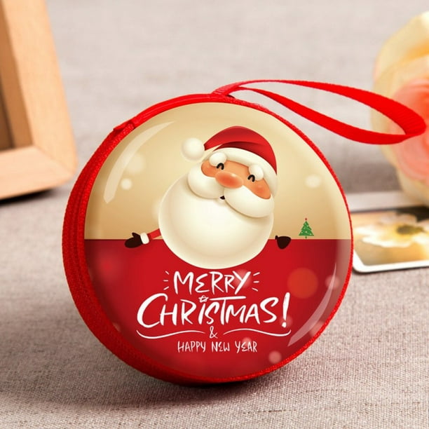 Round Portable Christmas Coin Purse Cash Box Xmas Gift Case with Zipper for Coins Cash Headset ...