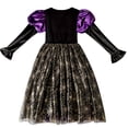 thumbnail image 6 of Witch Cosplay, Witch Costume, Witch Outfit, Witch Roleplay, Purple Gold Witch Dress Costume With Pointed Hat Medieval Gothic Gown Halloween Cosplay Outfit for Holiday Celebration, Purple 140, 6 of 8