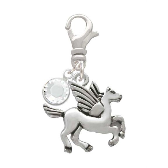 Delight Jewelry Silvertone Medium Pegasus - Silvertone Clip on Charm with Clear Crystal Drop