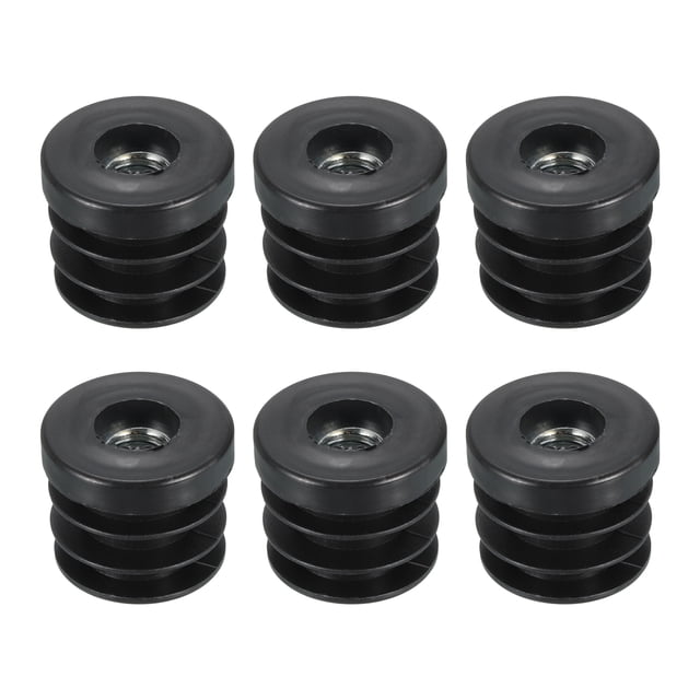 Unique Bargains 6 Pcs Inserts pour Tubes Ronds avec Filetage M10, pour Tube Rond 30mm/1.18 Pieds OD, Insert de Roulette en Plastique Noir Rond