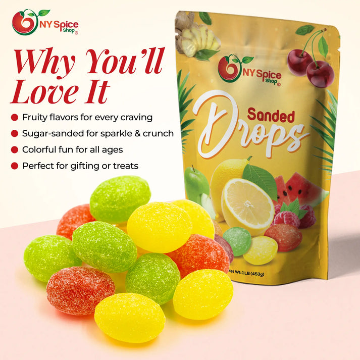 NY SPICE SHOP Assorted Sanded Fruit Drops - 3 Pound - Old Fashioned Sanded Drops - Fresh Delicious Bulk Candy - Sanded Hard Candy - Sour Drops Candy - Tangy and Sweet Healthy Snacks