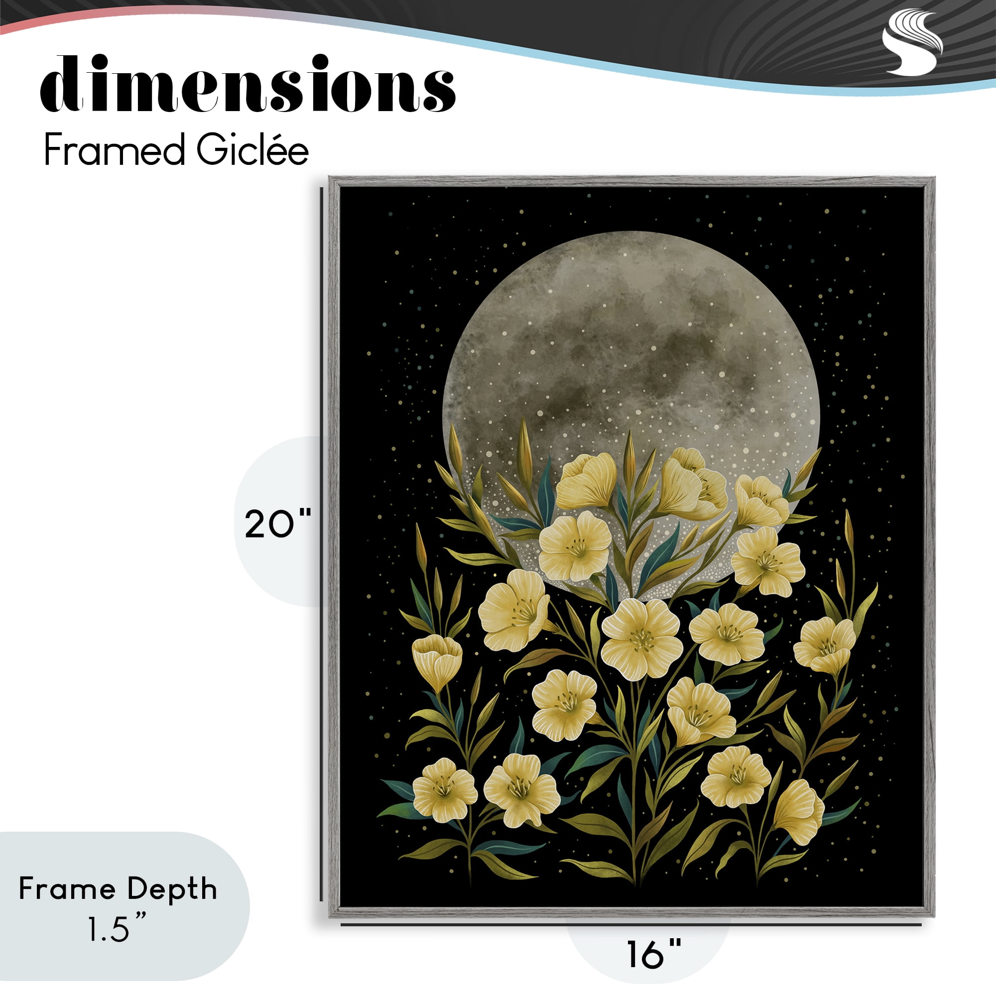 Stupell Industries Moon Greeting Yellow Flowers Gray Framed Giclee Art, design by Episodic Drawings