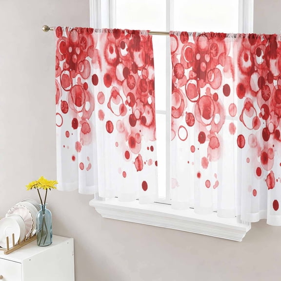 Red Gradient Sheer Curtains 45 Inch Length 2 Panels Set Window Treatments, Abstract Polka Dots Vintage Modern Art Rod Pocket Semi Curtains for Living Room/Bedroom/Kitchen Décor, 104"W x 45"L