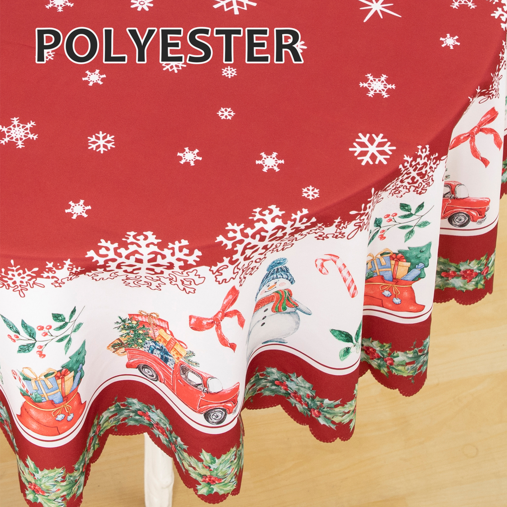 RAY STAR Polyester Christmas Tablecloth 60 inch Round Machine Washable Table Cloths, Thick Can not See Through Heavy Duty Tablecloth