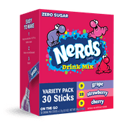 Nerds, 30ct Powdered Drink Mix Variety Pack, Sugar Free, on the go Packets, Grape Cherry and Strawberry Flavors, Suagr Free