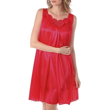

Venice Womens Silky Looking Embroidered Nightgown 06 X-Large Red