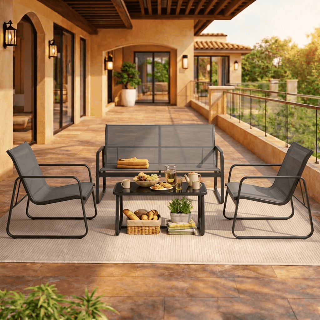 Gymax 4PCS Outdoor Furniture Set, Rattan Seating with Turquoise