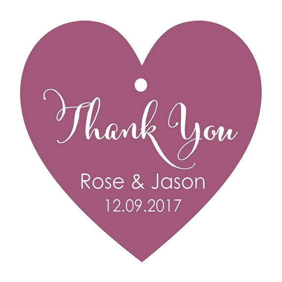 100 PCS Thank You Custom Made Heart Shape Hang Tags Personalized Wedding Favor Paper Tags