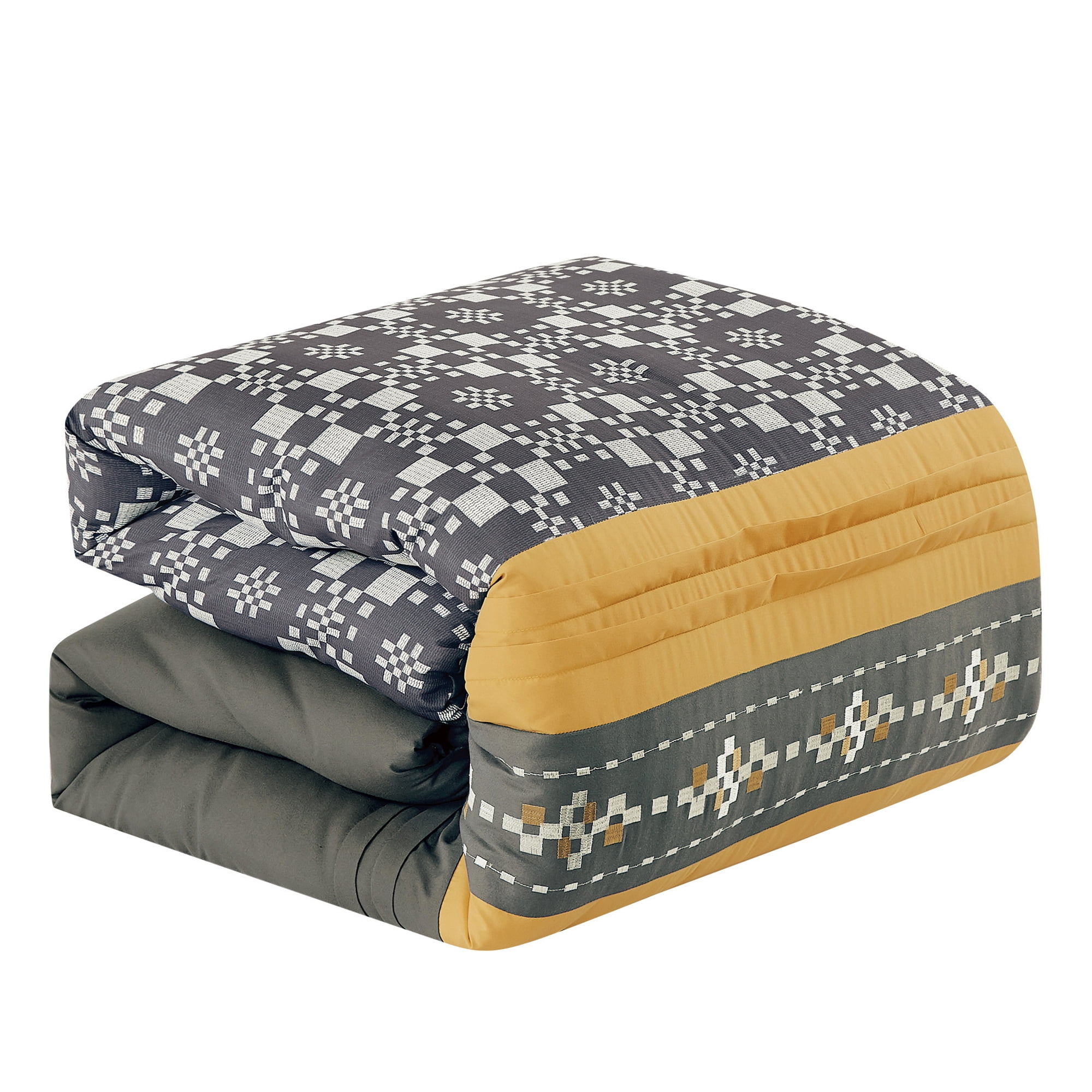 EvJk 7-Piece Luxury Comforter Set, Hybrid Print & Embroidery Technique, King