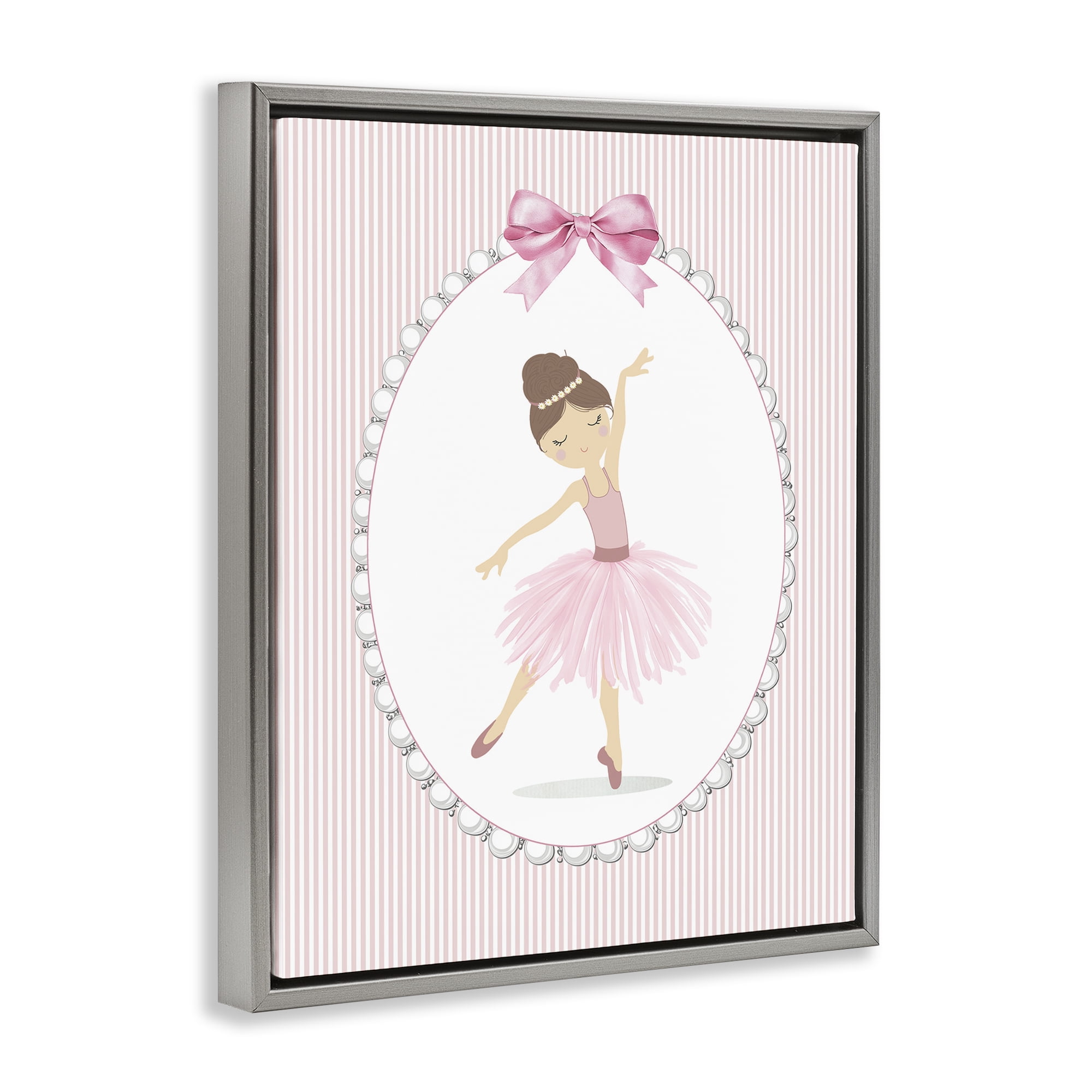 Stupell Industries Delicate Dance on Stripes Gray Framed Floater Canvas Wall Art, design by Christine Simpson Art