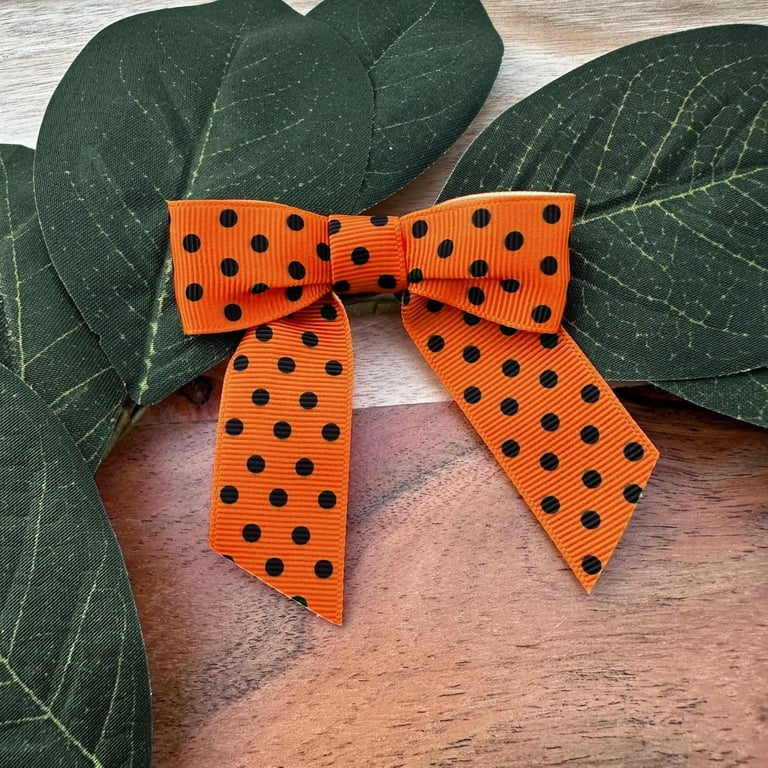 Orange & Black Polka Dots Pre-Tied Bows - 3