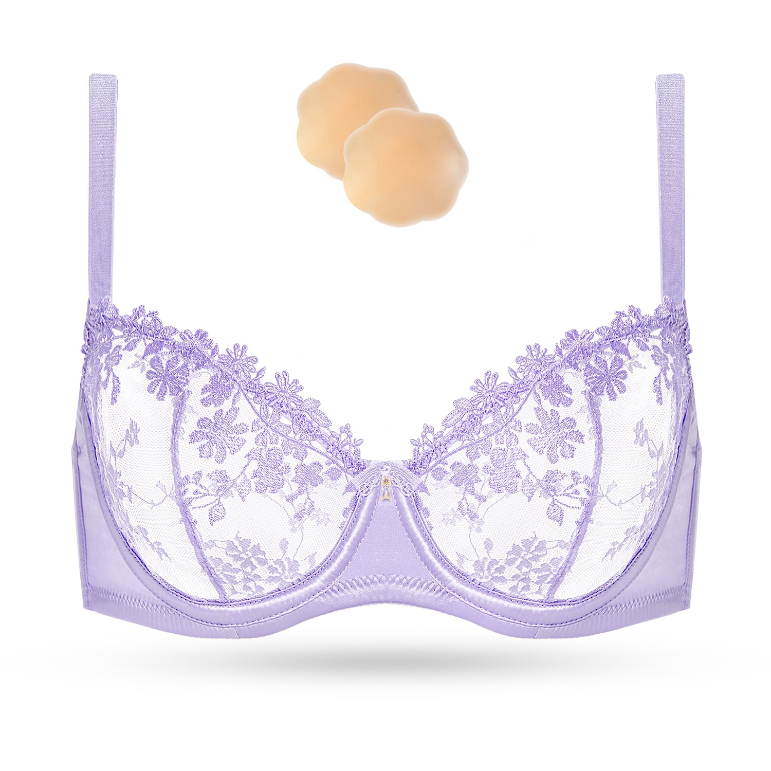 Wingslove Women's Sexy Lace Sheer Bra Demi Mesh Balconette See