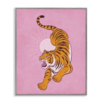 Stupell Industries Preppy Roaring Tiger Animals Painting Gray Framed Art Print Wall Art, 16 x 20
