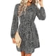 thumbnail image 1 of Vestido Corto Con Estampado De Leopardo Vestido Plisado Con Cuello Redondo Y Tiras De Manga Larga Suelta Casual Para Dama Negro XL, 1 of 6