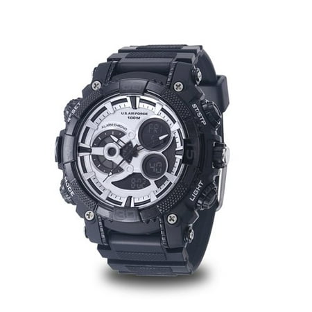 Wrist Armor Men's U.S. Air Force C40 Multifunction Watch, Silver and Black Dial, Rubber Strap
