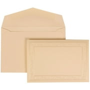 JAM Paper Wedding Invitation Set, Small, 3 3/8 x 4 3/4, Ivory Card with Ivory Envelope Foldover Ivory Heart Vine Border, 100/pack