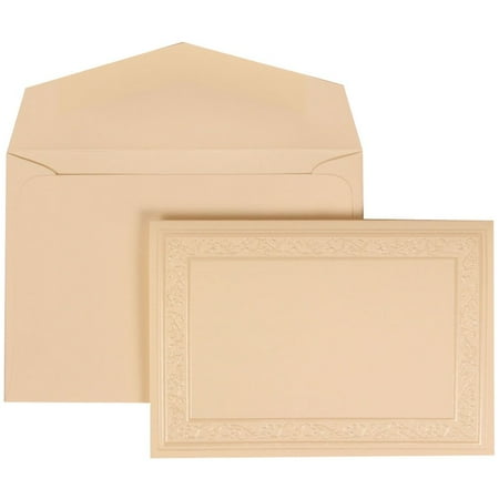 JAM Paper Wedding Invitation Set, Small, 3 3/8 x 4 3/4, Ivory Card with Ivory Envelope Foldover Ivory Heart Vine Border, 100/pack