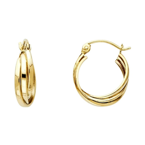 14k Yellow Gold Modern Triple Hoop Circle Interlocking Earrings Jewelry Female Unisex