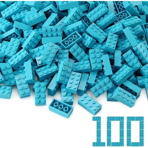 100pcs 2x4 Bricks Medium Azure Pieces Parts Classic Building kit Creative Play Set Basic Blocks Toy Accessories Compatible with 3001 Major Brands