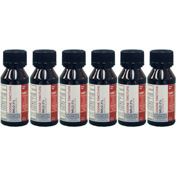 6 Pack - Humco Iodine Tincture Mild 2% USP 1oz Each