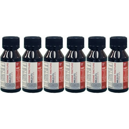 6 Pack - Humco Iodine Tincture Mild 2% USP 1oz Each