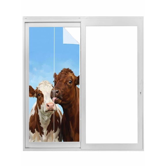 Brown Cows Window Privacy Film, Country Elegant Farmhouse Modern Art Static Cling UV Sun Blocking Tint Film Heat Control Windows Films for Bedroom Bathroom, Window Stickers 29.5"x78.7"