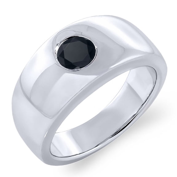 Gem Stone King 1.50 Ct Round Black Zirconia 925 Sterling Silver Men's Ring (Size 7)