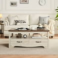 thumbnail image 6 of LINSY HOME Coffee Table with Storage Drawers, Wooden Farmhouse TV Stand Center Table for Living Room, Oak White, 6 of 8