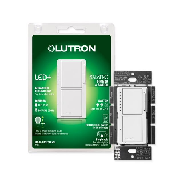 Interruptor regulador Lutron Maestro Tap, 75 W, 120 V, 1 paquete, blanco