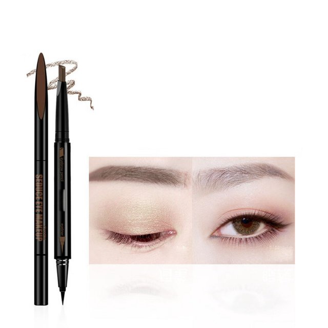 Un lápiz de cejas de color café oscuro, resistente al agua y al sudor, delineador de ojos de doble punta de larga duración para principiantes, resistente al agua y a las manchas, lápiz de maquillaje de ojos para estudiantes Rojo Verde