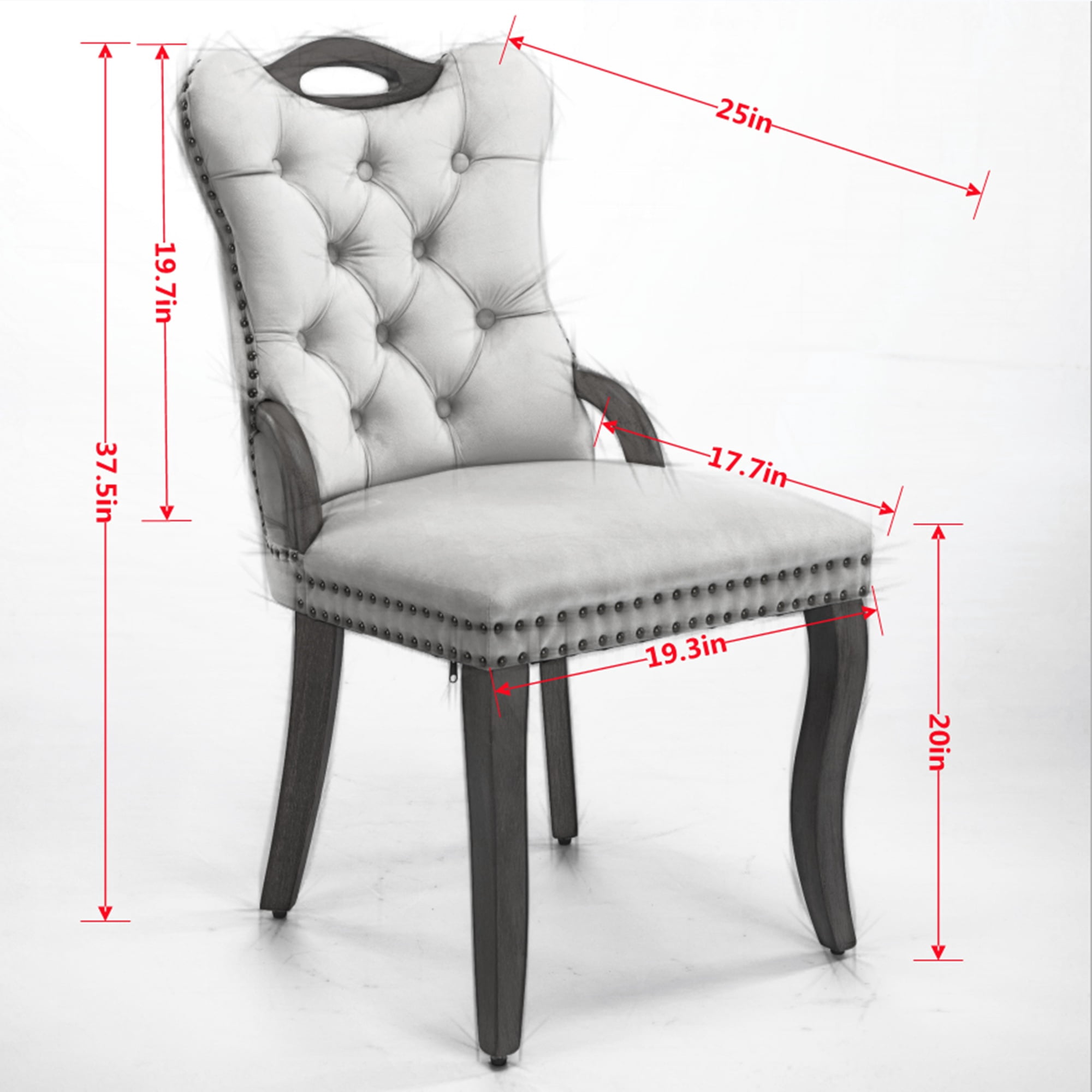 Aukfa Velvet Upholstered Dining Chair Set of 2,Elegant Accent Chair for Dining Room/Living Room, Solid Wood Legs & Tufted Trim,Gray