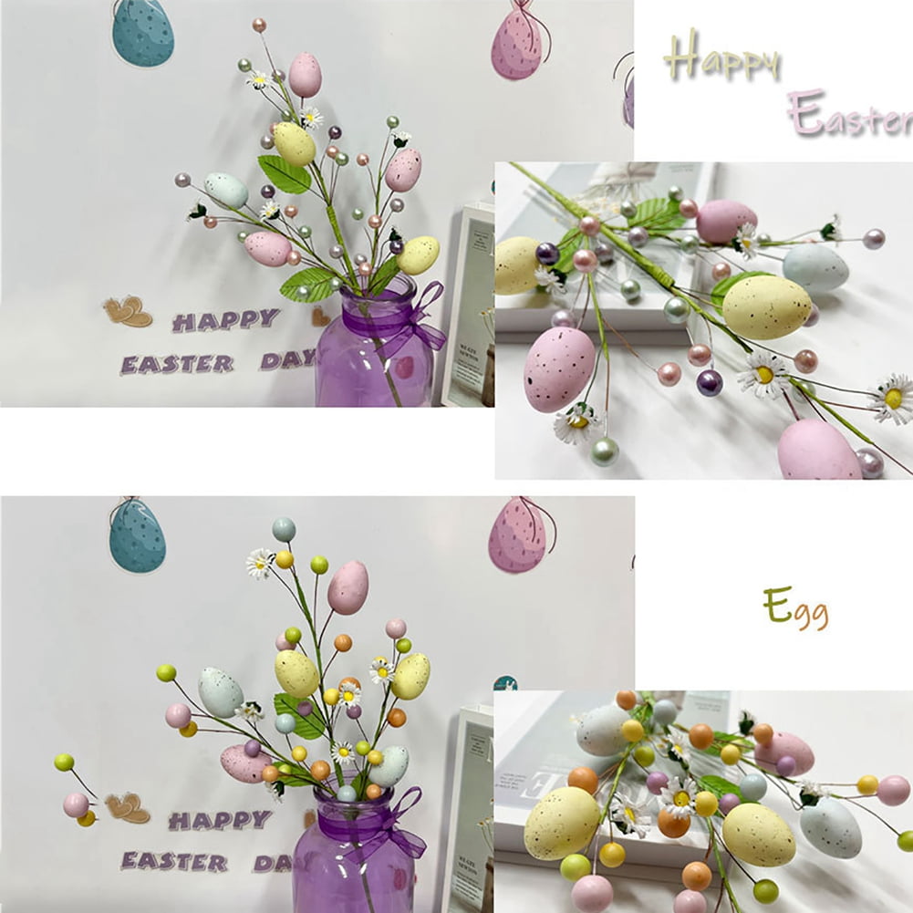 Artificial Easter Egg Berry Stems DIY Easter Rustic Easter Decorations for Easter Home Decor and Flower Arrangement F 3PCS