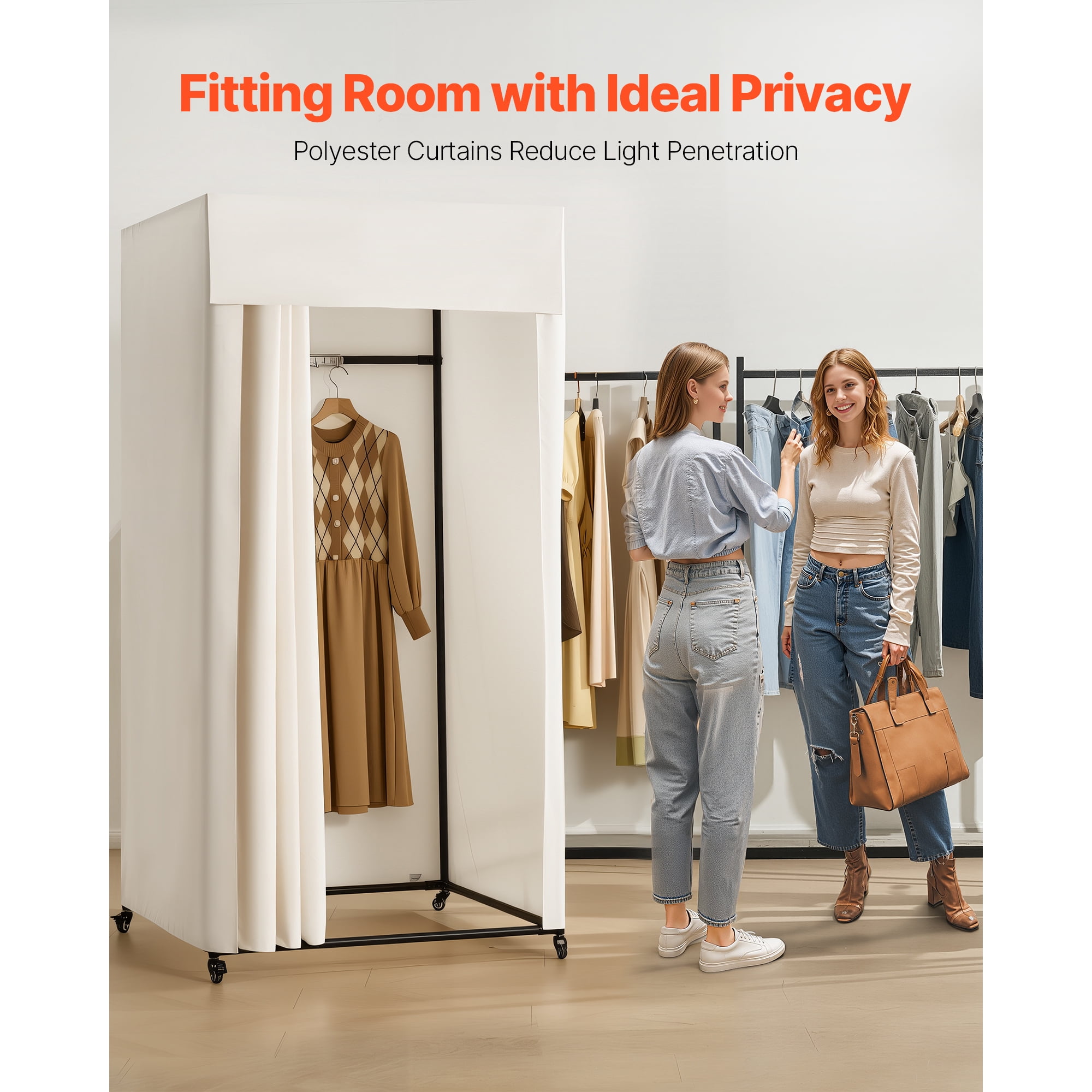KFFKFF Portable Dressing Room with Durable Curtains, Privacy Space Featuring Casters and a Robust Metal Hook, Ideal for Boutiques, Malls, Tailor Shops, and Outdoor Use (39 x 39 x 81 in