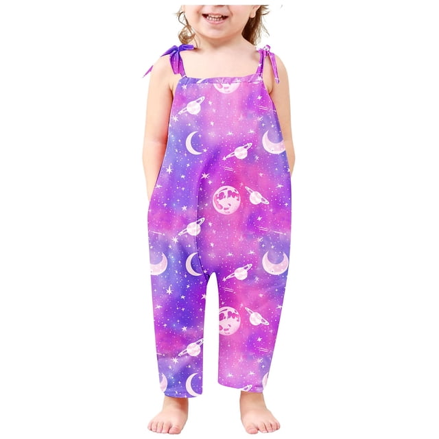 Odeerbi 2-13 Años Niñas de Verano Traje Estrelado Cielo Camisola Romper Casual Transpirable Cómodo Trajes Correa Bib Pantalones En General Traje de Juego