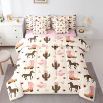 Feelyou Princess Boot Hat Comforter Set 7pcs, Rustic Horse Animal Queen Bedding Sets