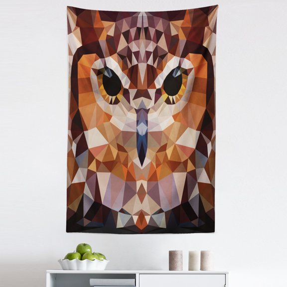 Retro Tapestry, Mosaic Owl Head in Linked Angled Triangle Forms Retro Style Funk Boho Design, Fabric Wall Hanging Decor for Bedroom Living Room Dorm, 5 Sizes, Orange Brown, by Ambesonne