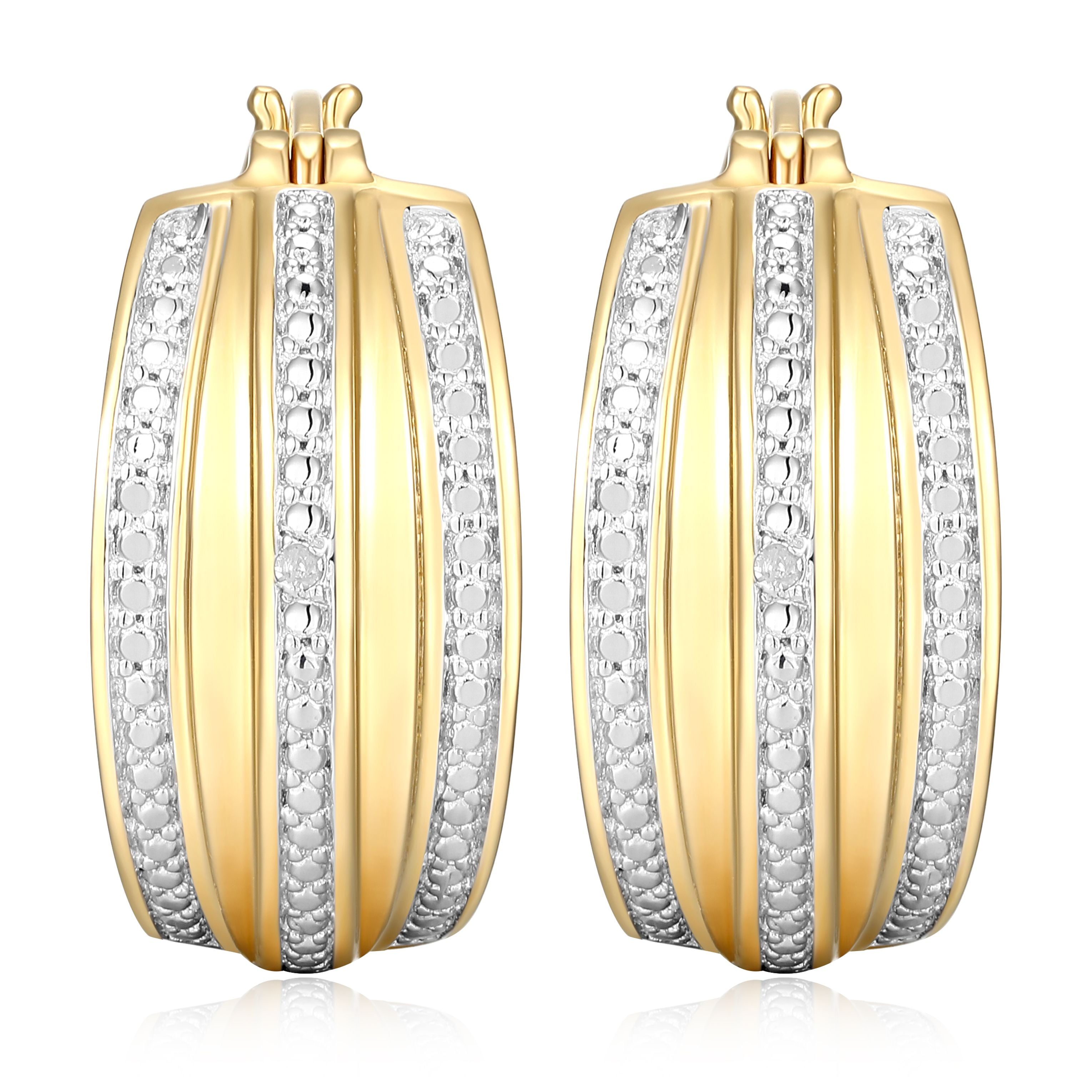Forever Facets Diamond Accent Linear Hoop Earrings in Two-Tone Rhodium over Bronze, Adult Female
