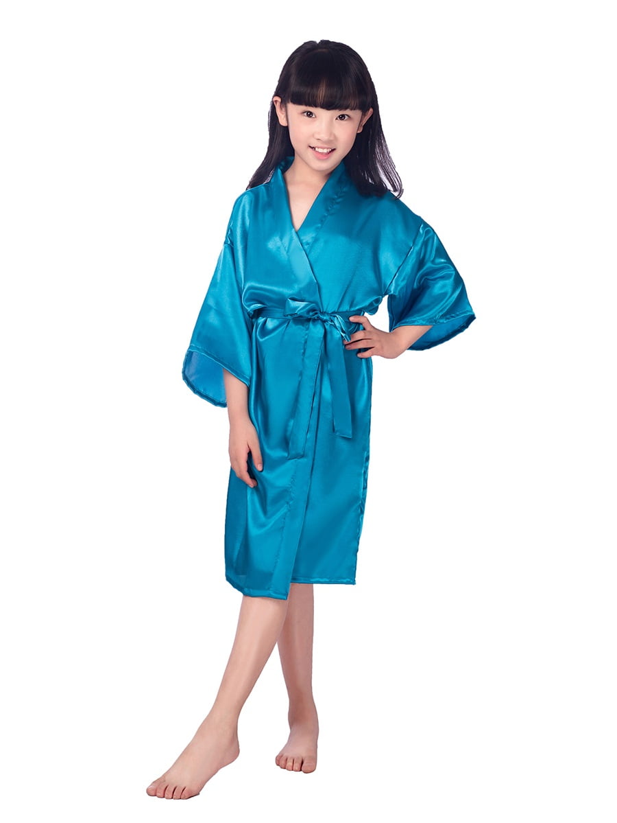 Age 2-12 BELLOO Kids Girls Peacock Kimono Robe Silk Nightgown 
