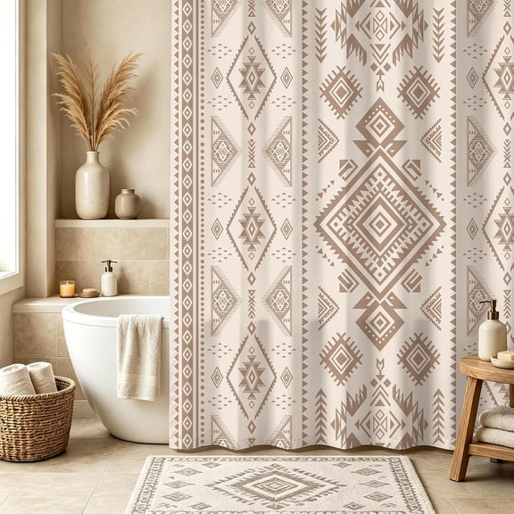 Boho Geometric Shower Curtain Southwestern Aztec Tribal Bathroom Decor Fabric 71x71 Inches