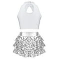 thumbnail image 2 of YONGHS Kids Girls Sequins Jazz Latin Ballet Dance Outfits Crop Top Vest with Skirted Shorts Set Silver 8, 2 of 5