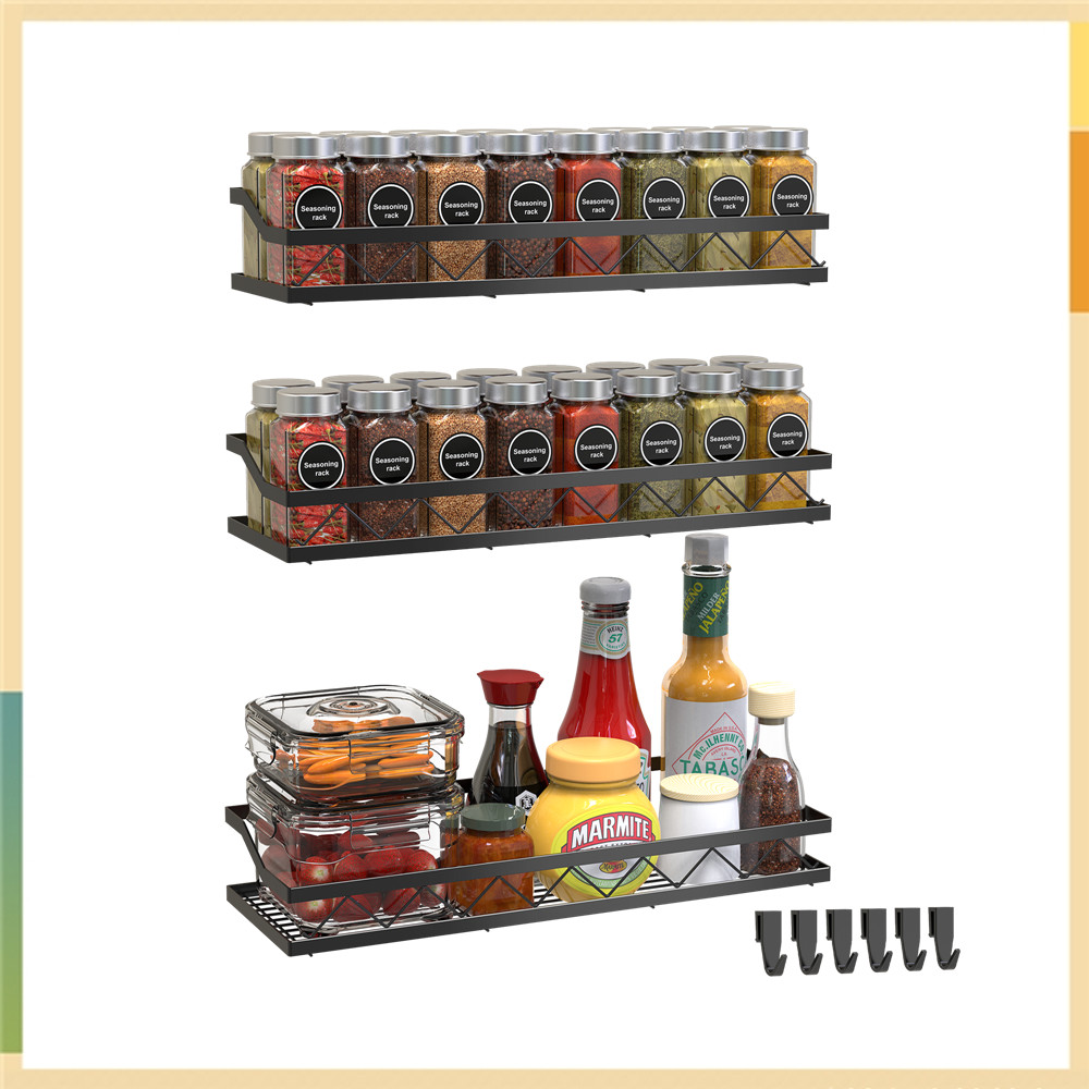 3 Pack Metal Spice Rack Wall Mount Spice Storage Organizer for Cupboard ...